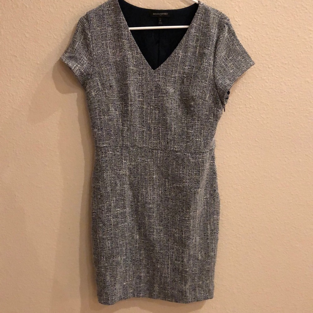 BANANA REPUBLIC - Gray and white short sleeve dress
